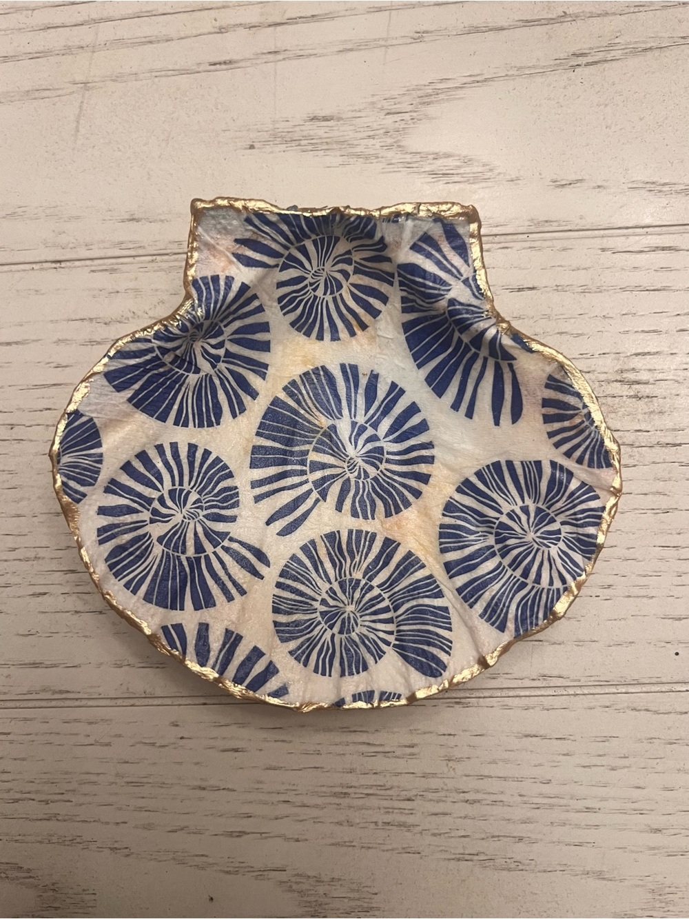 Handmade Blue Nautilus Scallop Shell Trinket Dish